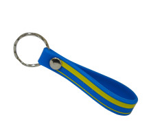 A silicone keychain with Ukrainian flag