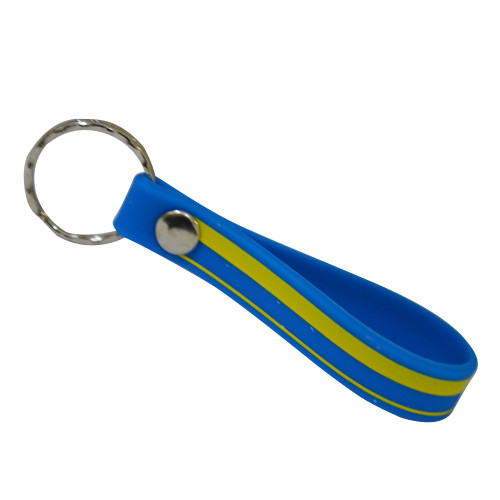 A silicone keychain with Ukrainian flag