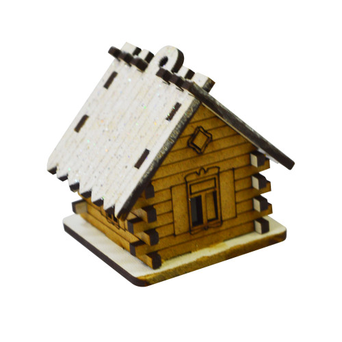 A wooden pendant "A house made of logs",  2,2 inches