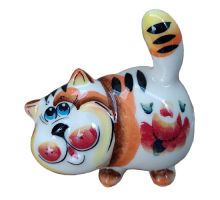 A ceramic handmade figure "Tailed Cat" with a brown painting, h=5.8 cm
