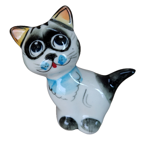 A ceramic handmade figure "The Kitten Named "Woof"" with a painting, h=7.0 cm
