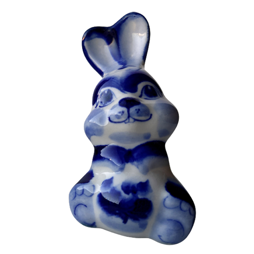A ceramic handmade figure of hare with a blue painting, h=7.2 cm