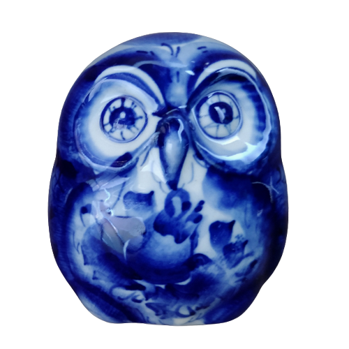 A ceramic handmade figure "Sofiia Owl" with a blue painting, h=5.9 cm