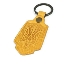 A leather keychain with an embossed trident, Coat of arms of Ukraine, h=7.0 cm