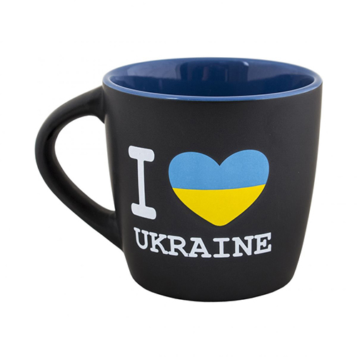 A black ceramic cup "I love Ukraine", 300 ml