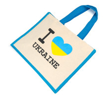 A tote bag "I love Ukraine" made of jute, h= 33 cm
