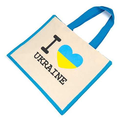A tote bag "I love Ukraine" made of jute, h= 33 cm