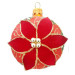 A golden handmade glass Christmas tree ball with a voluminous poinsettia flower, 4 inches