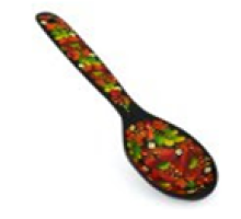 A black wooden decorative spoon with bright flowers, hand-painted in Petrykivskyi painting technique,  9,4 inches