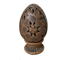 A ceramic pysanka on a stand with a traditional Ukrainian ornament, 3,5 inches
