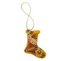 A wooden Christmas tree pendant with a bright Yavoriv painting "A boot 6"