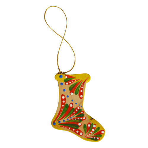 A wooden Christmas tree pendant with a bright Yavoriv painting "A boot 6"