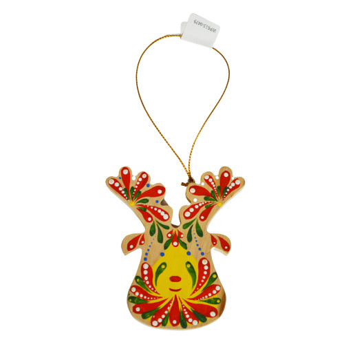 A wooden Christmas tree pendant with a bright Yavoriv painting "A deer 25"
