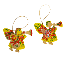 A wooden Christmas tree pendant with a bright Yavoriv painting "An angel 8"