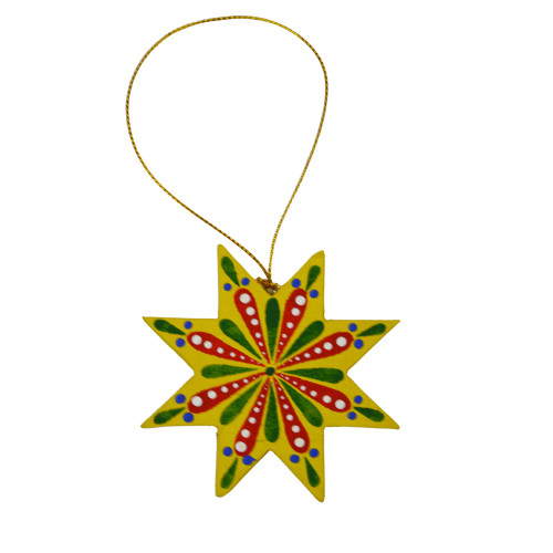 A wooden Christmas tree pendant with a bright Yavoriv painting "A star 17"