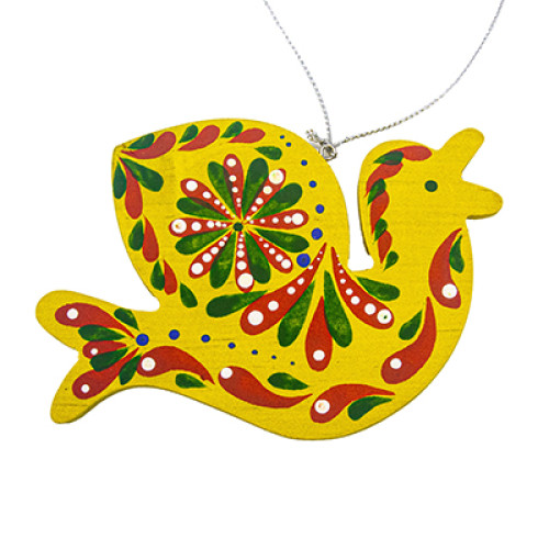 A wooden Christmas tree pendant with a bright Yavoriv painting "A bird 19"
