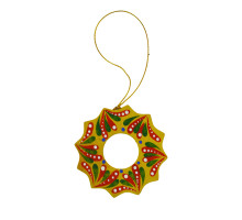 A wooden Christmas tree pendant with a bright Yavoriv painting "A wreath 10"