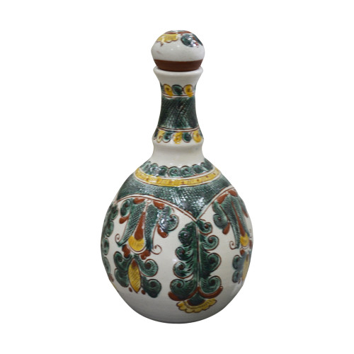 Пляшка керамічна, ручної роботи, виконана в традиційній гуцульській техніці "Косівський розпис", 25см