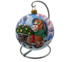 Куля скляна,рожева із зображенням "Кінь.Символ Року", 10 см GB809-1437