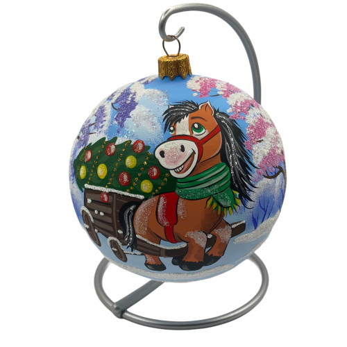 Куля скляна,рожева із зображенням "Кінь.Символ Року", 10 см GB809-1437