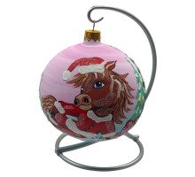 Glass ball, pink with the image "Horse. Symbol of the Year", 10 cm, GB809-1438