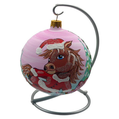 Glass ball, pink with the image "Horse. Symbol of the Year", 10 cm, GB809-1438