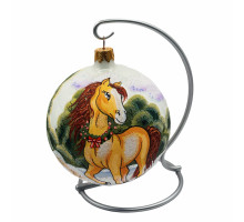 Glass ball, white with the image "Horse. Symbol of the Year", 10 cm, GB109-1442
