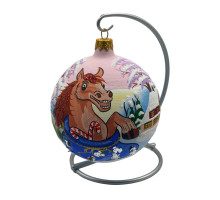Glass ball, pink with the image "Horse. Symbol of the Year", 10 cm, GB809-1443