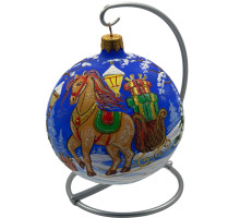 Glass ball, blue with the image "Horse. Symbol of the Year", 10 cm GB309-1440