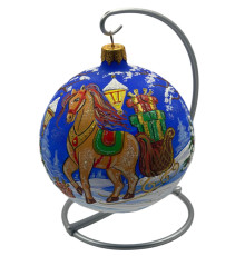 Glass ball, blue with the image "Horse. Symbol of the Year", 10 cm GB309-1440