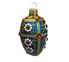 Christmas tree egg pendant, glass, blue with artistic painting, handmade, 6.5 cm, GE306-1413