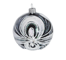 A black handmade glass Christmas tree ball with an ornament, embellished with beads, 3,25 inches