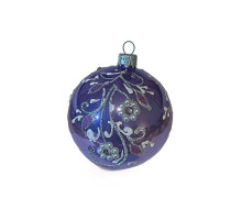 Куля скляна, фіолетова, з ніжним квітковим орнаментом, ручна робота, 8 см