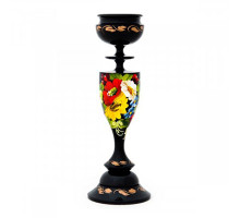 A black handmade wooden candleholder with bright red poppy flowers, hand-painted in Petrykivskyi painting technique, 6,7 inches