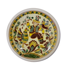 A ceramic handmade plate with a Hutsul ornament painted in Kosiv painting technique, 7,9 inches
