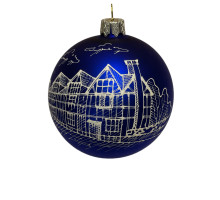 Glass ball, Stratford-upon-Avon, blue , handmade, 8 cm in a tube