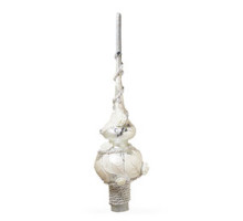 A white handmade glass Christmas tree topper with relief elements, embellished with precious stones and 3D roses, 11 inches