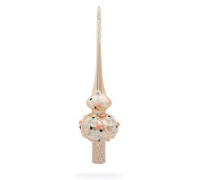 Верхівка на ялинку скляна, кольору "шампань", з рельєфними елементами, оздоблена коштовними каменями та 3D квітами, ручна робота, 28 см