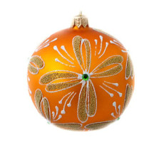 A golden handmade glass Christmas tree ball with a gentle ornament and embellished with decorative beads, 3,25 inches