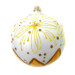 A white handmade glass Christmas tree ball with a gentle golden ornament and embellished with decorative beads, 3,25 inches