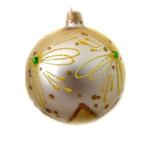 A champagne handmade glass Christmas tree ball with a gentle golden ornament and embellished with decorative beads, 3,25 inches