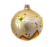 A champagne handmade glass Christmas tree ball with a gentle golden ornament and embellished with decorative beads, 4 inches