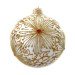 A white handmade glass Christmas tree ball with a unique golden ornament and embellished with decorative beads, 3,25 inches