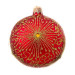 Куля скляна, червона, з зимовим золотим орнаментом, оздоблена декоративним бісером, ручна робота, 8 см