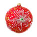 A red handmade glass Christmas tree ball with a white winter ornament and embellished with decorative beads, 3,25 inches