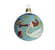 Куля скляна прозора з блакитним художнім розписом ручної роботи "Моє Перше Різдво", 8 см