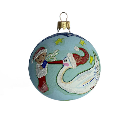 Куля скляна прозора з блакитним художнім розписом ручної роботи "Моє Перше Різдво", 8 см