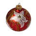 A red handmade glass Christmas tree ball painted with white flowers and embellished with golden glitter, 3,25 inches