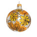 A white handmade glass Christmas tree ball painted with yellow flowers and embellished with glitter, 3,25 inches