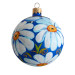 A blue handmade glass Christmas tree ball painted with large white flowers "A camomile", 4 inches
